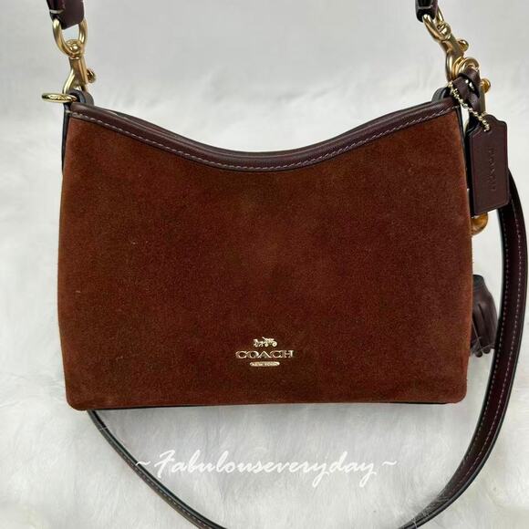 Coach Laurel Small Shoulder Bag With Tassels In Suede/Brown/Maple CCF14 - Picture 1 of 12